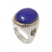 Ring silver sterling 925 blue lapis lazuli stone men's hand engraved C 348